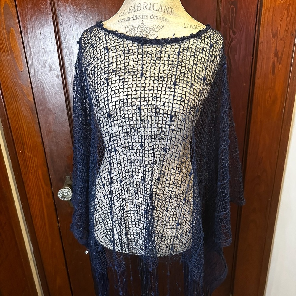 Sparkly Navy Blue crochet Poncho coverup